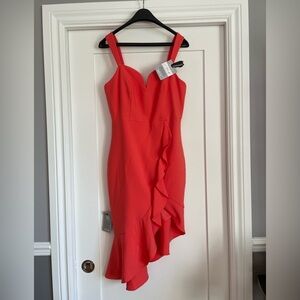 Le Chateau Coral Asymmetrical Ruffled Cocktail Dress
